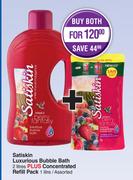 Satiskin Luxurious Bubble Bath 2Ltr Plus Concentrated Refill Pack 1Ltr-For Both
