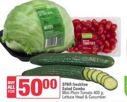 Spar Freshline Salad Combo Mini Plum Tomato 400g,Lettuce Head & Cucumber-All For