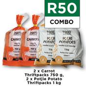 2 x Carrot Thriftpacks 750g & 2 x Potjie Potato Thriftpacks 1Kg Combo