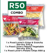 1 x Food Lovers Crisp & Crunchy Stir-Fry 375g, Hearty Vegetable Stir-Fry 275g & Potato Chips 600g Cb