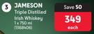 Jameson Triple Distilled Irish Whisky-750ml Each