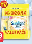 Sunlight 2 In 1 Handwashing Powder 3kg & Laundry Bar 500g-Per Pack