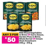 Koo Mixed Vegetables In Brine Or Cury Sauce, Garden Peas In Brine For Any 3 x 410g-415g