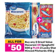 Great Value Macaroni Or Spaghetti 500g Plus 2 Lucky Star Minced Pilchards 410g-For All