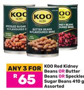 Koo Red Kidney Beans Or Butter Beans Or Speckled Suagr Beans Assorted-For Any 3 x 410g
