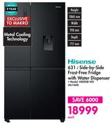 Hisense 631L Side-by-Side Front Free Fridge with Water Dispenser - H800SB-WD