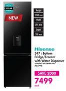 Hisense 347L Bottom Fridge / Freezer with Water Dispenser - H450BMIB-WD