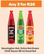 Kensington Hot Extra Hot Green Chilli Sauce Assorted-For 3 x 88ml