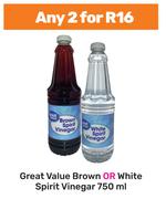 Great Value Brown Or White Spirit Vinegar-For Any 2 x 750ml