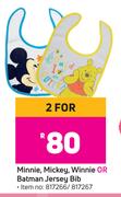 Minnie, Mickey, Winnie Or Batman Jersey Bib-For 2