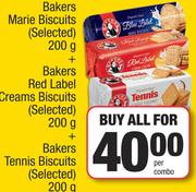 Bakers Marie Biscuits 200g+ Bakers Red Label Cream Biscuits 200g+Bakers Tennis Biscuits 200g-For All