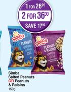 Simba Salted Peanuts Or Peanuts & Raisins-For 2 x 150g