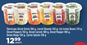 Shortcups Diced Onion 180g,Carrot Rounds 150g,Cut Green Beans 170g,Sliced Peppers 150g-Each