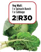 Veg Wall: 1 x Spinach Bunch, 1 x Cabbage-For 2