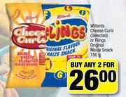 Willards Cheese Curls (Selected) Or Flings Original Maize Snack-2 x 150g