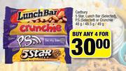 Cadbury 5 Star, Lunch Bar(Selected). P.S(Selected) Or Crunchie 48g/48.5g/49g-For 4