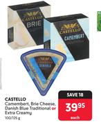 Castello Camembert, Brie Cheese, Danish Blue Traditional or Extra Creamy-100/125g Each