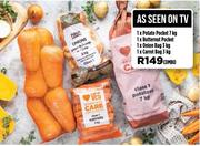 1 x Potato Pocket 7kg, 1 x ButternutPocket, 1 x Onion Bag 3kg, 1 x Carrot Bag 3kg Combo