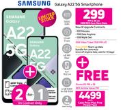 2 x Samsung Galaxy A22 5G Smartphone-On 2GB Red Core More Data + On Promo 65