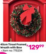 45cm Tinsel Framed Wreath With Bow