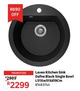Laveo Kitchen Sink Dafne Black Single Bowl L51 x W51 x D19cm 81483744
