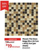 Mosaic Tile Glass Beige Mix L32.7cm x W32.7cm (Per Sheet) 81403511-Per Sheet