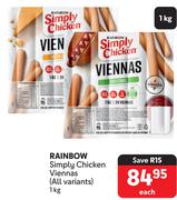 Rainbow Simply Chicken Viennas (All Variants)-1Kg Each