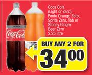 Coca Cola(Light Or Zero),Fanta Orange Zero,Sprite Zero,Tab OrStoneyGingerBeerZero-For Any 2x2.25 Ltr