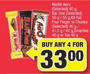 Nestle Aero 40g, BarOne 50g/55g,KitKat Four FingerOrChunky40g/41.5g/42g,Smarties Or Tex40g-For Any 4