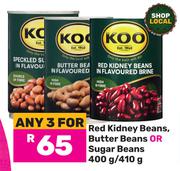 Koo Red Kidney Beans, Butter Beans, Butter Beans Or Sugar Beans-For 3 x 400g/410g