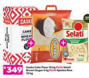 Sasko Cake Flour 10Kg Plus Selati Brown Sugar 5Kg Plus Spekko Rice 10Kg-All For