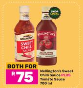 Wellington's Sweet Chilli Sauce Plus Tomato Sauce-700ml Both For