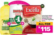 Iwisa Super Maize Meal 2.5Kg Plus Excella Rice 2Kg Plus Pan Vegetable Oil 2L-All For