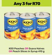 Koo Peaches Or Guava Halves Or Peach Slices In Syrup-For Any 3 x 410g