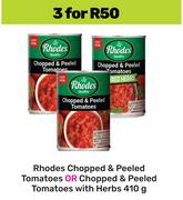 Rhodes Chopped & Peeled Tomatoes Or Chopped & Peeled Tomatoes With Herbs-For 3 x 410g