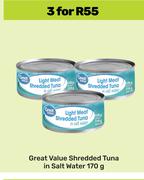 Great Value Shredded Tuna In Salt Water-For 3 x 170g