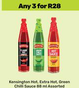 Kensington Hot, Extra Hot, Green Chilli Sauce Assorted-For Any 3 x 88ml