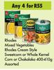 Rhodes Mixed Vegetables Rhodes Cream Style Sweetcorn, Whole Kernel Corn Or Chakalaka-For 4x400g/410g