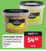 Midlands Food Crushed Garlic Or Crushed Garlic & Ginger-1kg Each