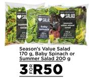 Season's Value Salad 170g, Baby Spinach Or Summer Salad 200g-For 3