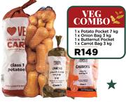 Potato Pocket 7Kg, Onion Bag 3kg, Butternut Pocket & Carrot Bag 3Kg Veg Combo-For All
