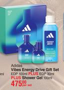 Adidas Vibes Energy Drive Gift Set (EDP 100ml Plus EDP 30ml Plus Shower Gel 100ml)-Per Set