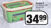 Sunshine D Lite Medium Fat Spread Tub-1.2Kg Each