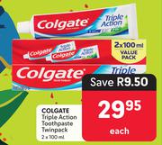 Colgate Triple Action Toothpaste Twinpack-2 x 100ml Each