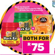 Black Cat Smooth Or Crunchy Peanut Butter 400g Plus All Gold Jam 900g-Both For