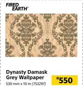 Fired Earth Dynasty Damask Grey Wallpaper 530mm x 10m