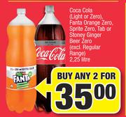 Coca Cola(Light Or Zero),Fanta Orange Zero,Sprite Zero,Tab Or Stoney Ginger Beer Zero-2x2.25Ltr