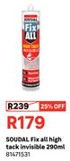 Soudal Fix All High Tack Invisible 81471531-290ml