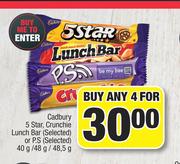 Cadbury 5Star, Crunchie Lunch Bar Or P.S-For Any 4 x 40g/48g/48.5g