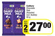 Cadbury Chocolate Slab (Assorted Excl.Bubbly)-For Any 2 x 80g